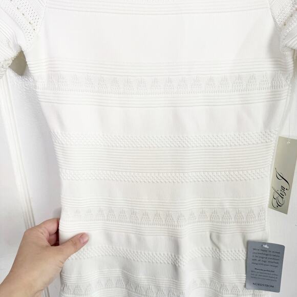 Eliza J Pointelle Knit Ruffle Hem Dress Ivory Petite Size Small NEW Textured - Picture 7 of 16